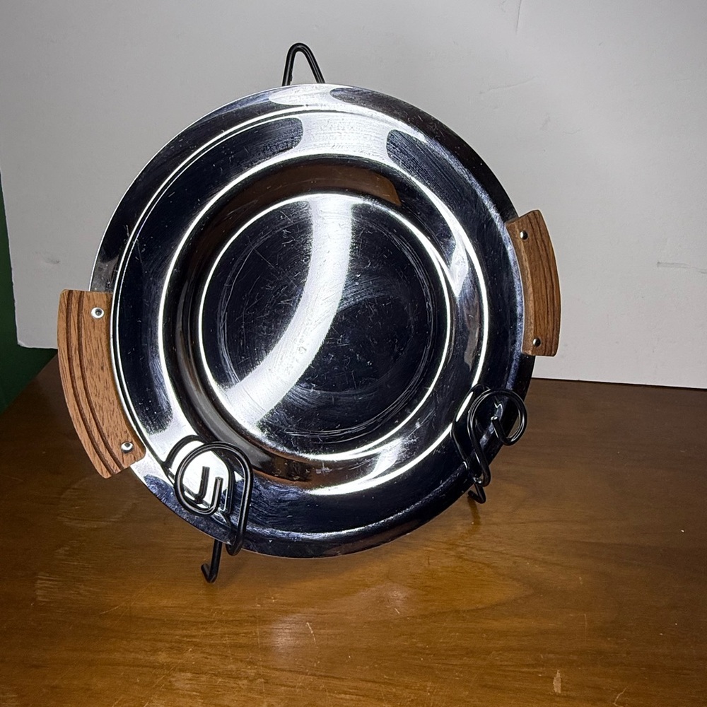 Vintage Kromex round tray with teak handles